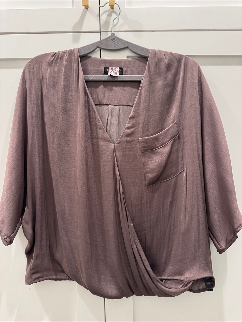 Topshop Dusty Mauve Draped V-Neck Blouse